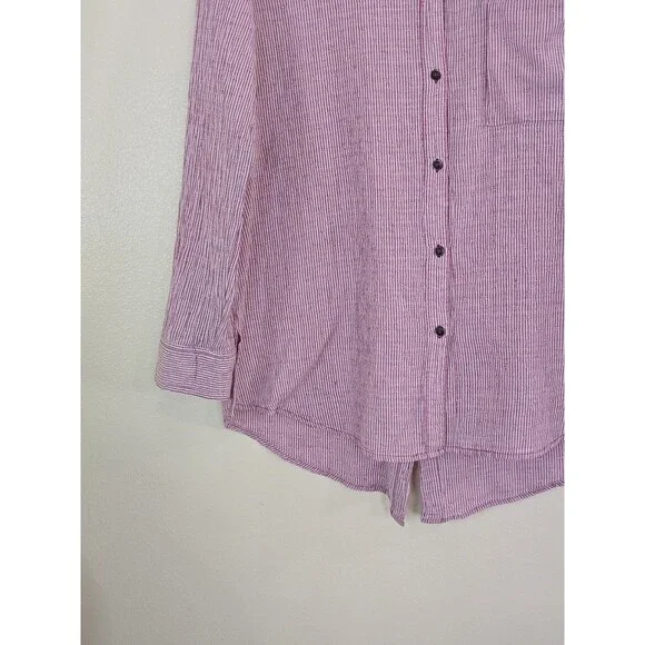 Free People No Limits Split Back Button Down Shirt Red Striped Boho Top Medium - Picture 6 of 13